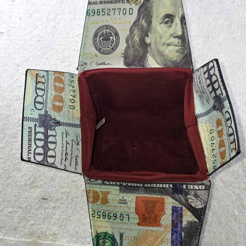 $100 Bill Money Print Box Purse Bag Novelty Cube Handbag Benjamin Fran - Picture 8 of 8